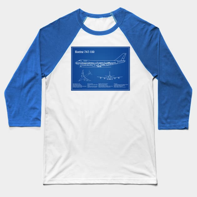 Boeing 747 - 100 - Airplane Blueprint - AD Baseball T-Shirt by SPJE Illustration Photography